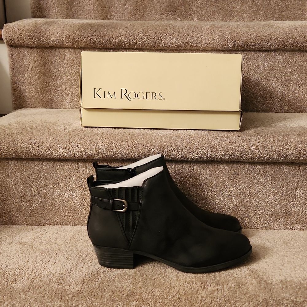 Kim Rogers "Prima" Black Leather Ankle Boots Booties Size 10 NIB!